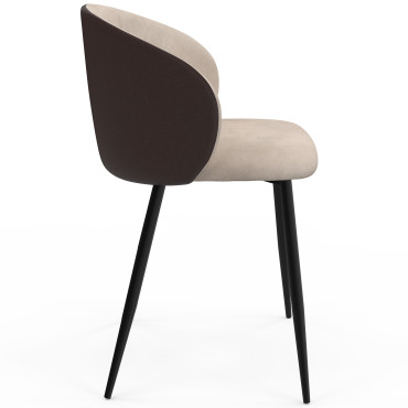 Chaises Léona bi-matière taupe et marron pieds métal noirs - lot de 2