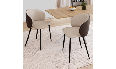 Chaises Léona bi-matière taupe et marron pieds métal noirs - lot de 2