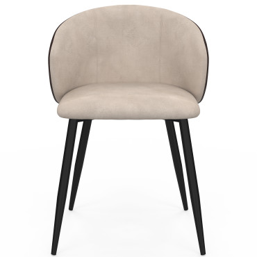 Chaises Léona bi-matière taupe et marron pieds métal noirs - lot de 4