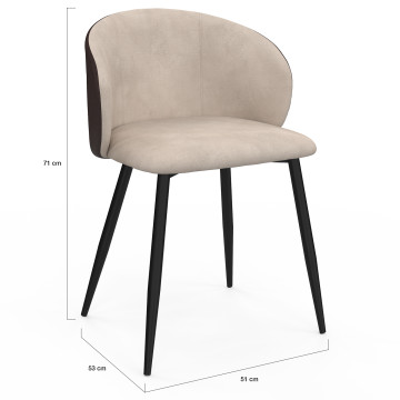 Chaises Léona bi-matière taupe et marron pieds métal noirs - lot de 4