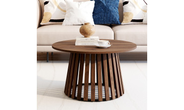 Table basse ronde Camélia pieds lattes effet noyer Ø70cm