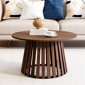 Table basse ronde Camélia pieds lattes effet noyer Ø70cm