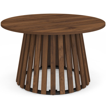 Table basse ronde Camélia pieds lattes effet noyer Ø70cm