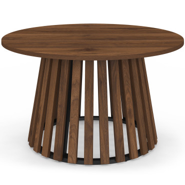 Table basse ronde Camélia pieds lattes effet noyer Ø70cm