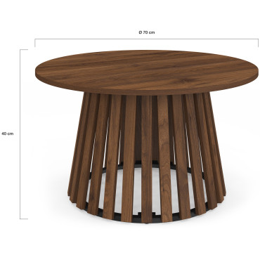 Table basse ronde Camélia pieds lattes effet noyer Ø70cm