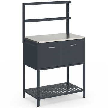 Meuble de cuisine extérieure Alméria 2 portes + étagères suspendues gris