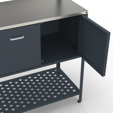 Meuble de cuisine extérieure Alméria 2 portes + étagères suspendues gris