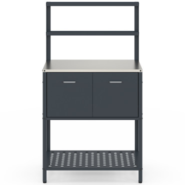 Meuble de cuisine extérieure Alméria 2 portes + étagères suspendues gris