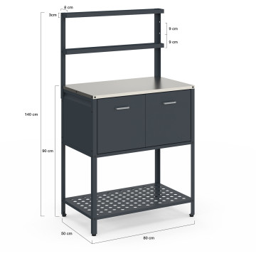 Meuble de cuisine extérieure Alméria 2 portes + étagères suspendues gris
