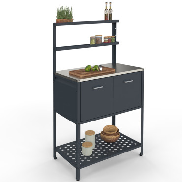 Meuble de cuisine extérieure Alméria 2 portes + étagères suspendues gris