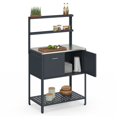 Meuble de cuisine extérieure Alméria 2 portes + étagères suspendues gris