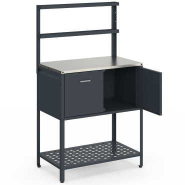 Meuble de cuisine extérieure Alméria 2 portes + étagères suspendues gris