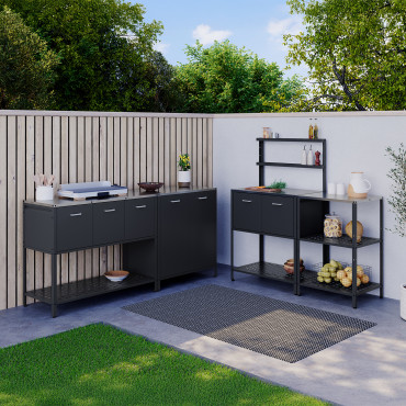 Meuble de cuisine extérieure Alméria 2 portes + étagères suspendues gris