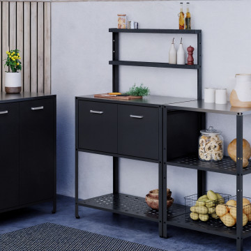 Meuble de cuisine extérieure Alméria 2 portes + étagères suspendues gris