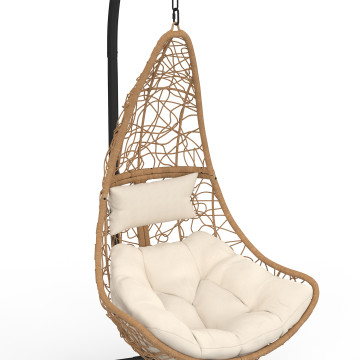 Fauteuil suspendu effet rotin et coussin écru