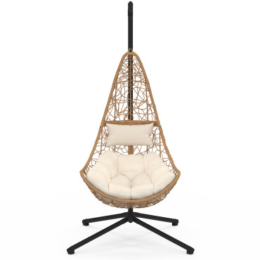 Fauteuil suspendu effet rotin et coussin écru