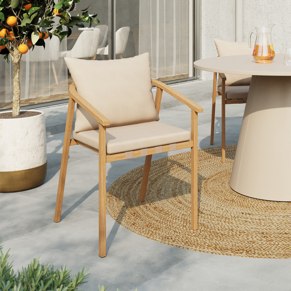 Chaises de jardin Paros métal effet bois et beige - lot de 4