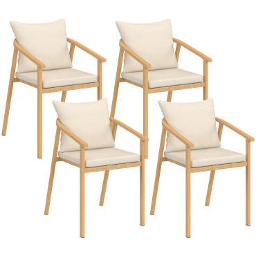 Chaises de jardin Paros métal effet bois et beige - lot de 4
