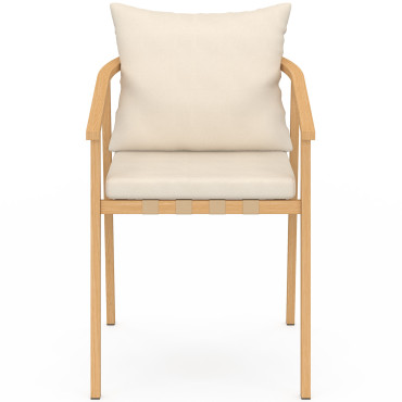 Chaises de jardin Paros métal effet bois et beige - lot de 4