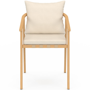 Chaises de jardin Paros métal effet bois et beige - lot de 4