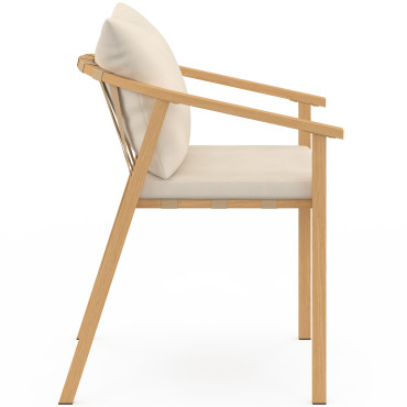 Chaises de jardin Paros métal effet bois et beige - lot de 4