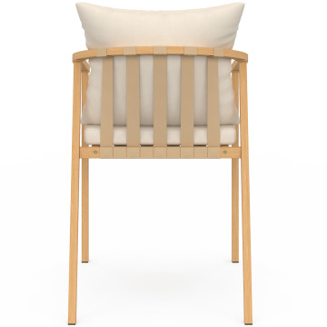 Chaises de jardin Paros métal effet bois et beige - lot de 4