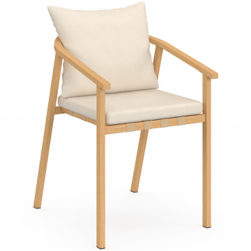 Chaises de jardin Paros métal effet bois et beige - lot de 4