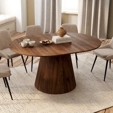 Table à manger ronde extensible Elvis effet noyer Ø110-150cm