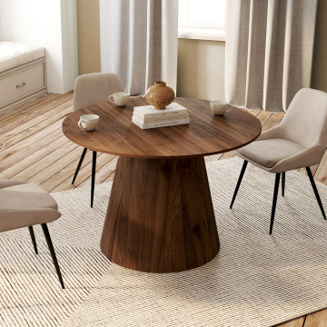 Table à manger ronde extensible Elvis effet noyer Ø110-150cm