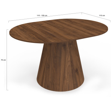 Table à manger ronde extensible Elvis effet noyer Ø110-150cm