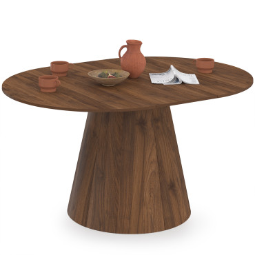 Table à manger ronde extensible Elvis effet noyer Ø110-150cm