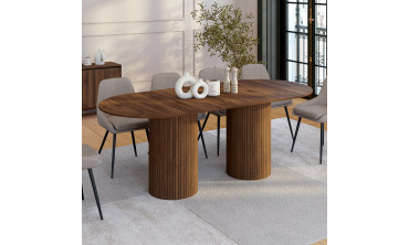 Table à manger extensible Albane 160-200cm 2 pieds pylône effet noyer