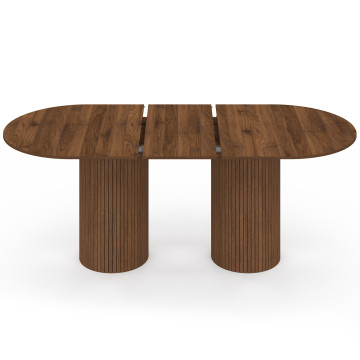 Table à manger extensible Albane 160-200cm 2 pieds pylône effet noyer