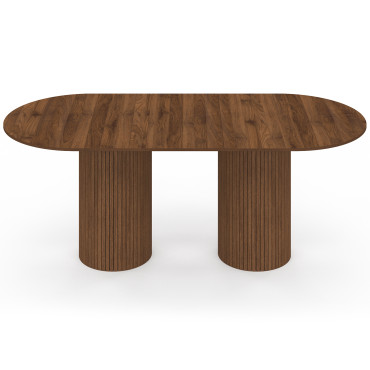 Table à manger extensible Albane 160-200cm 2 pieds pylône effet noyer