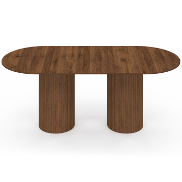 Table à manger extensible Albane 160-200cm 2 pieds pylône effet noyer