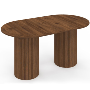 Table à manger extensible Albane 160-200cm 2 pieds pylône effet noyer