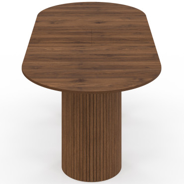 Table à manger extensible Albane 160-200cm 2 pieds pylône effet noyer