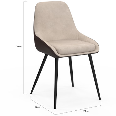 Chaises Ornella bi-matière taupe et marron pieds métal noirs - lot de 2