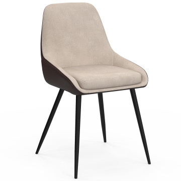 Chaises Ornella bi-matière taupe et marron pieds métal noirs - lot de 2