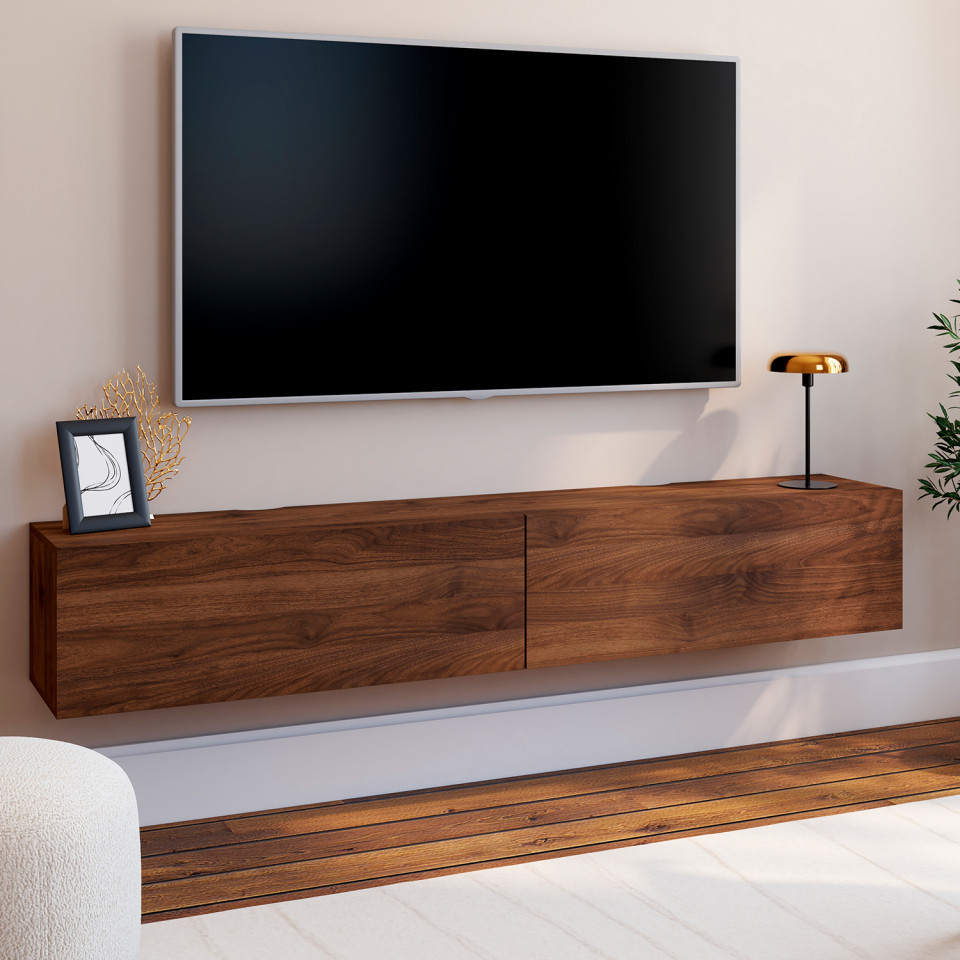 Meuble TV suspendu Michigan effet noyer L180cm