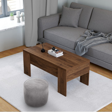 Table basse relevable et dépliante effet noyer