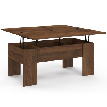 Table basse relevable et dépliante effet noyer