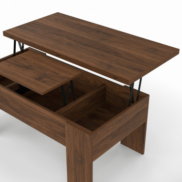 Table basse relevable et dépliante effet noyer