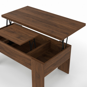 Table basse relevable et dépliante effet noyer