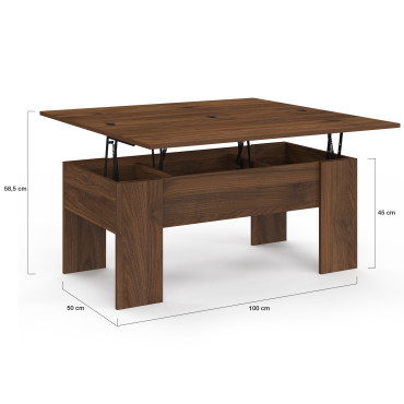 Table basse relevable et dépliante effet noyer