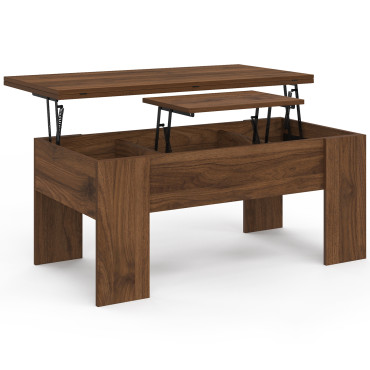 Table basse relevable et dépliante effet noyer