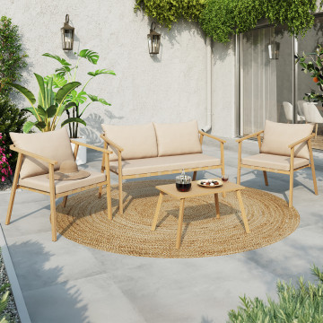 Salon de jardin Paros 4 places bois et beige