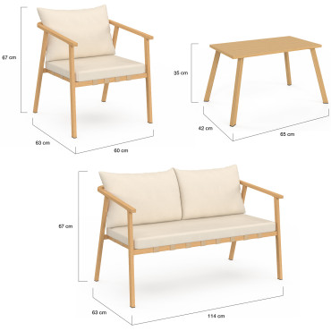 Salon de jardin Paros 4 places bois et beige