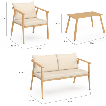 Salon de jardin Paros 4 places bois et beige