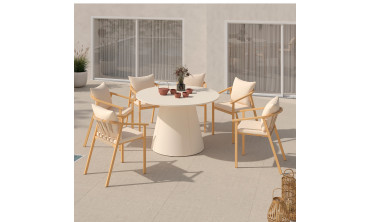 Table à manger ronde Aléna Ø120cm métal beige